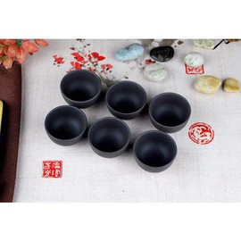 HonHeam Purple Sand Mini Tea Tasting Cup Set of 6 - Kung Fu Tea Cup, Ceramic, Black