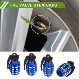 X AUTOHAUX Tire Valve Stem Caps Decorative Blue Small Grenade Style Tyre Valve Dust Covers 7x29mm Aluminum Alloy Plastic 4 Pcs