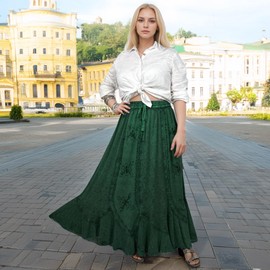 Agan Traders Women's 2025 Summer Medieval High Waisted Maxi Skirts for Women - A Line Drawstring Embroidered Long Maxi Skirt (711 S, L/XL, HGR) Hunter Green