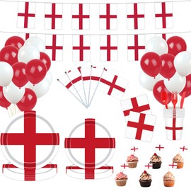 YOFANUP England Party Pack, Banner, England Football Rugby Decorations 200 Pcs for Women's Euro and Women's Rugby World Cup 2025, Reusable, Great for Garden, Bar, Restaurant, Home Party