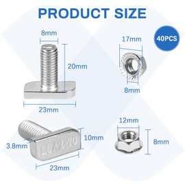 EXLECO 40 x Hammer Head Screws M8 x 20 mm Stainless Steel Hammer Head Screws T Nut Bolts with Plastic Box Stainless Steel Screw Attachment with Flange Nuts for T Nut Rail Greenhouse Profile Rails