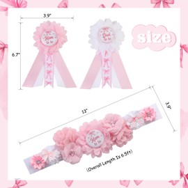 Cheerupp Pink Bow Gender Reveal Maternity Sash Kit, Pink Baby Shower Belly Belt and Mom to Be Dad to Be Corsage Pins, New Parent Pregnancy Announcement Photo Props Party Supplies
