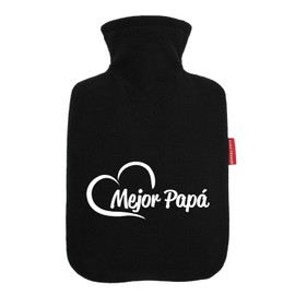 Huuraa Wärmflasche Mejor Papá Corazón Geschenk 1,8 Liter Black Classic Veloursbezug Mejor Papá Präsent