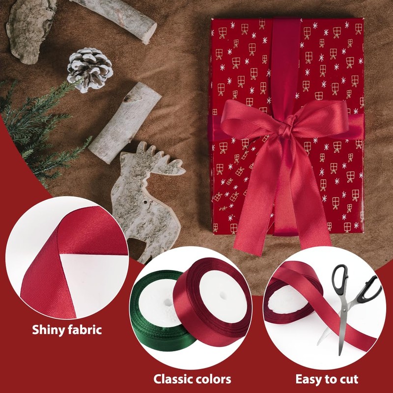 Christmas Ribbon Red Green Satin Ribbon Gift Ribbon