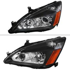 Retro Style Projector Headlights w/Amber Reflectors (Matte Black Housing/Clear Lens) Made for and Compatible with 2003-2007 Honda Accord