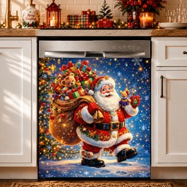 Santa Claus Dishwasher Cover Magnet, 23.03 x 25.59 in Christmas Dishwasher Magnetic Cover, Dishwasher Decorative Magnet, Dishwasher Magnet Cover for Kitchen Decor