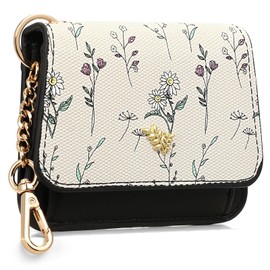 GAEKEAO Small Wallet for Women RFID Blocking Slim Keychian Wallet Floral Vegan Leather Card Holder with ID Window Zip Pocket
