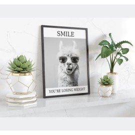 LAVEMA Bathroom Decorative Pictures - Poster DIN A4 without Frame - Funny Wall Decoration - Black White Wall Pictures - Toilet Decoration - Llama with Sunglasses