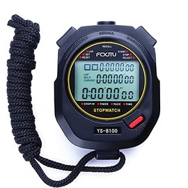 FCXJTU Stopwatch 1/10/100 Lap Split Memory Digital Stopwatch Referee Watch Timer Calendar Alarm, Pace Mode with 3-Row Extra Large Screen Water Resistant Includes Battery for P.E Coaches (100 Split)