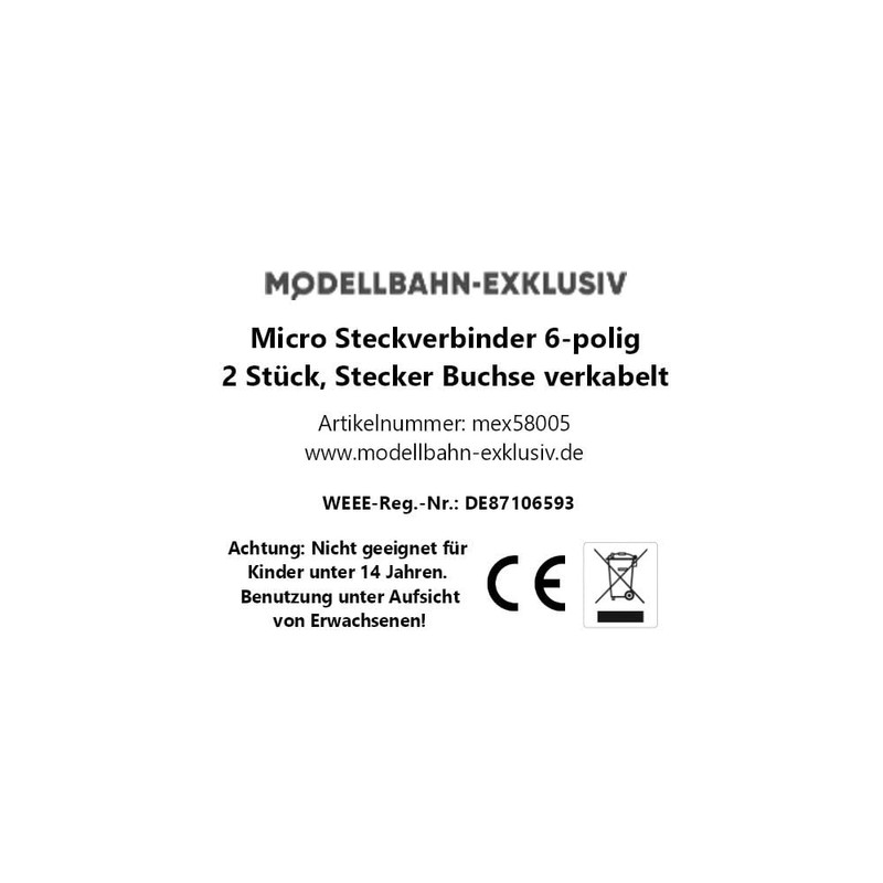 Micro Connector 6-Pin Model Railway Model Making 2 Pieces Male