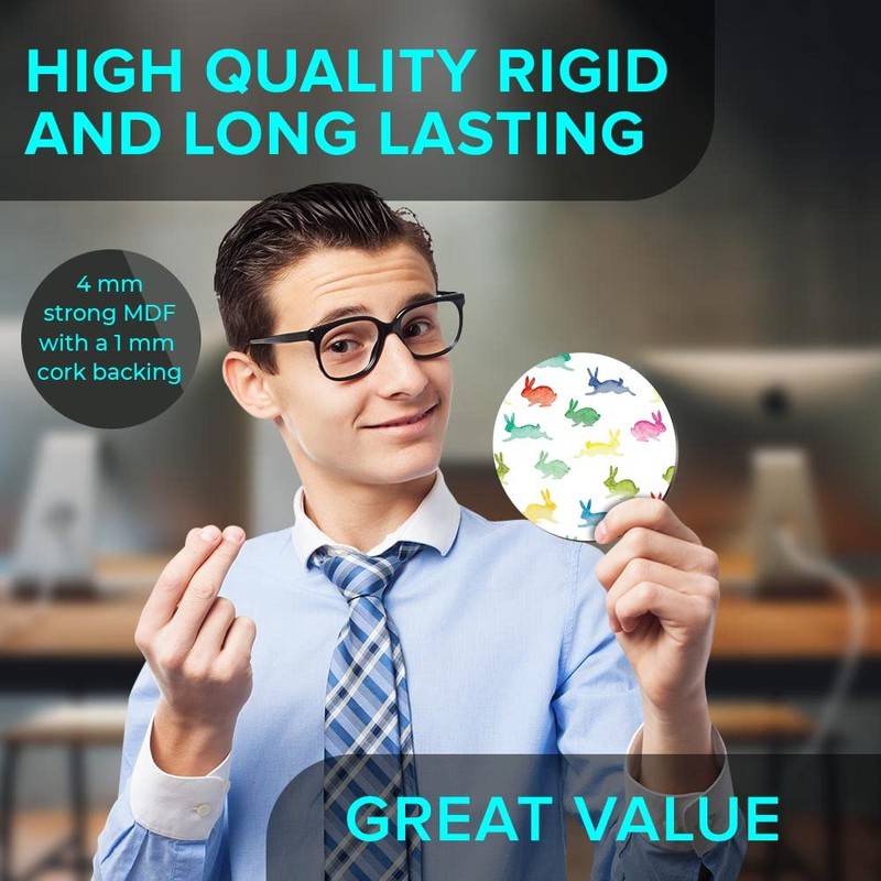 1 x Round Jumbo Size Coaster 12cm Colourful Rabbits Pattern