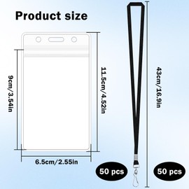 UZSUZZ Pack of 50 ID Card Cases with Strap Card Holder ID Waterproof Transparent ID Card Holder Lanyard with Card Holder for Business, Exhibition and Office