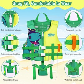 MoKo Swimming Vest for Kids 46-77 lbs, Clearance Children Swim Vests Water Activity Equipment Cute Pattern Watersports Swimming Device for Toddlers Boys Girls, L Size, Yellow & Green Dinosaur