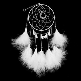 Shiwaki Moonlight Feather Dream Catcher, Handmade Dream Catchers for Bedroom Wall Hanging Home Decor Ornaments Craft Car ornaments(White)