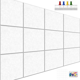 12 Pack Large Cork Board, 35"x47" White Felt Board, Reusable Felt Wall Tile with 1 Box Pins, Felt Pin Board Tiles, Wall Board, Office Wall Decor, Cork Board for Office