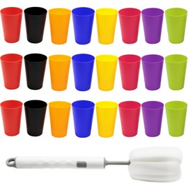 SZCXDKJ 24 Pack Reusable Plastic Cups 260ml Small Plastic Drinking Cups On-The-go Cup Set for Kids Kids, Kitchen, Outdoor Party, Picnic, BBQ, Travel (8 Colors) Comes with a Cup Brush
