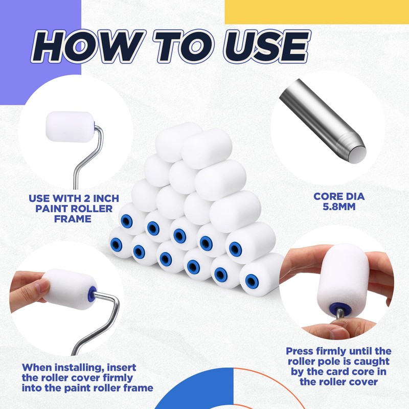 Nuenen 40 Pcs 2 Inch Foam Paint Rollers Mini Paint