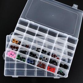TIMESETL 2 x 36 Compartment Removable Clear Plastic Storage Boxes 27.5*17.5*4.2cm Storage Box with Compartments,Plastic Organiser Box,Craft Storage Box,Compartment Storage Boxes,Storage Organiser Box