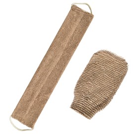 Back Scrubber, Exfoliating Back Scrubber for Shower, Natural Loofah Towel, Double-Sided Back Scrub Wash Cloth, Back Brush Shower with Exfoliating Gloves, for Men and Women, Body Scrub