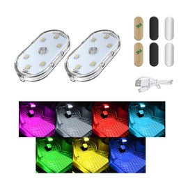 SHMZK 2 PCS Car Wireless LED Lights, Portable USB Rechargeable 7 Colors Car Ambient Lighting, Car Interior Reading Light Night Light with 6 LED Lamp Beads, Car Accessories (Magnetic)