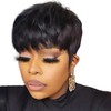 WOCWIG Peluca Sintética Woc De Corte Pixie Negro Con Flequillo, Estilo Corto, Para Mujeres Negras.