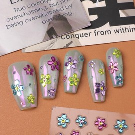 2 Sheets Colorful Flower Nail Stickers Decals Spring Summer Nail Supplies for Nail Art Embossed Self-Adhesive Cute Floral Design Stickers 5D Flowers Nail Art Stickers for Women Nails Decorations