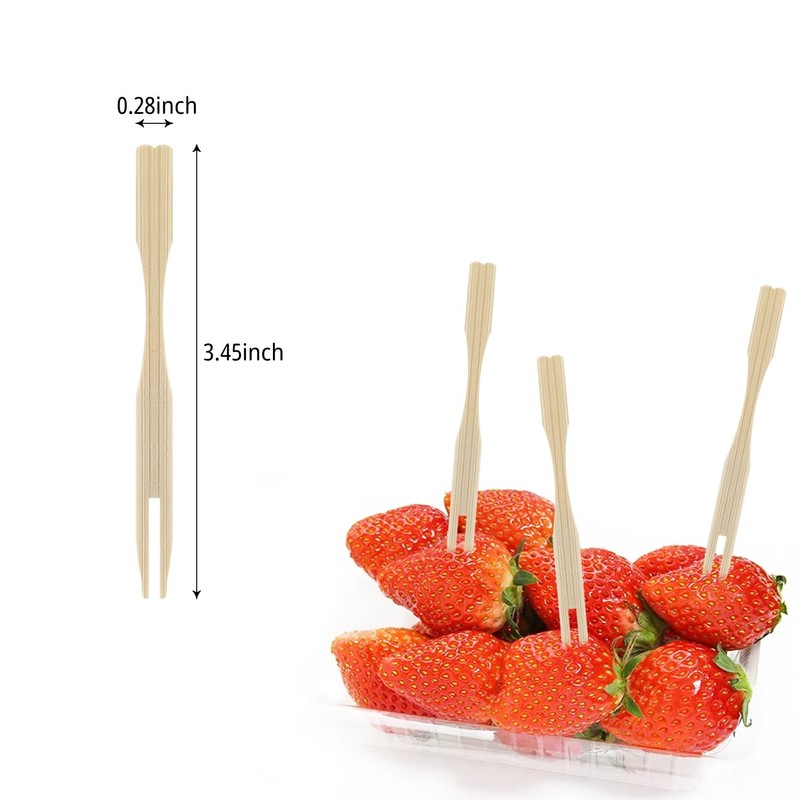 100 Pack Bamboo Appetizer Forks, Toothpick for Appetizer, 3.5 Inch