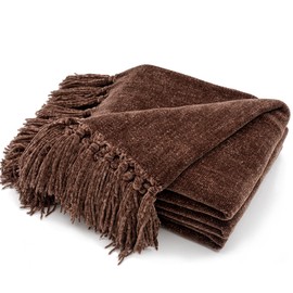 RECYCO Throw Blanket Soft Cozy Chenille Throw Blanket with Fringe Tassel for Couch Sofa Chair Bed Living Room Gift (Brown, 60'' x 80'')