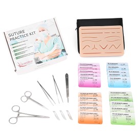 Suture Practice Kit for Medical Students, Complete Training Kit (30 Pieces) Include Durable Silicone Suturing Pad with Pre-Cut Wounds, Tools Kit, and Suture with Threads (Educational Use Only)