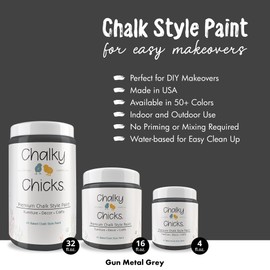 Chalky Chicks 4 Fl Oz Matte Gun Metal Gray (Dark Gray) Chalk Paint for Furniture Without Sanding - No Prep Furniture Paint No Sanding All in One for Crafts, Walls, Cabinet, Metal, Dresser, Farmhouse