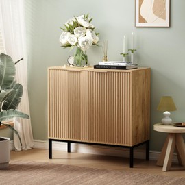 DAWNYIELD Wooden Fluted Cabinet, Multi-Function Storage Cabinet with Adjustable Shelves, Modern Accent Sideboard Buffet, Console Table for Living Room, Kitchen, or Entryway