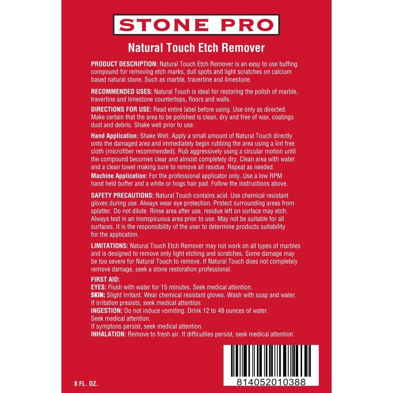 Stone Pro, Etch Remover, Natural Touch, 8 Oz.