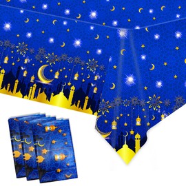 HOWAF Ramadan Mubarak Party Supplies Tablecloth, Eid Mubarak Plastic Table Cover for Eid Party Decorations Supplies, Rectangular Eid Mubarak Table Cloths for Eid Al-fitr Party Table Decorations