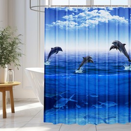 WOWTOY Shower Curtain 3D Digital Printing Home Garden Waterproof Shower Curtain Liner, Quick-Dry Washable Shower Curtain for Shower Stall, Bathroom with 12 Hooks (180 x 180cm, Ocean 01)