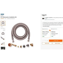 Everbilt 6 ft. Stainless Steel Dishwasher Installation Kit + Free Shipping