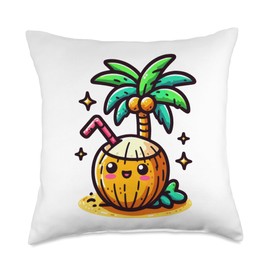 Summer Coconut Clipart Graphic Throw Pillow