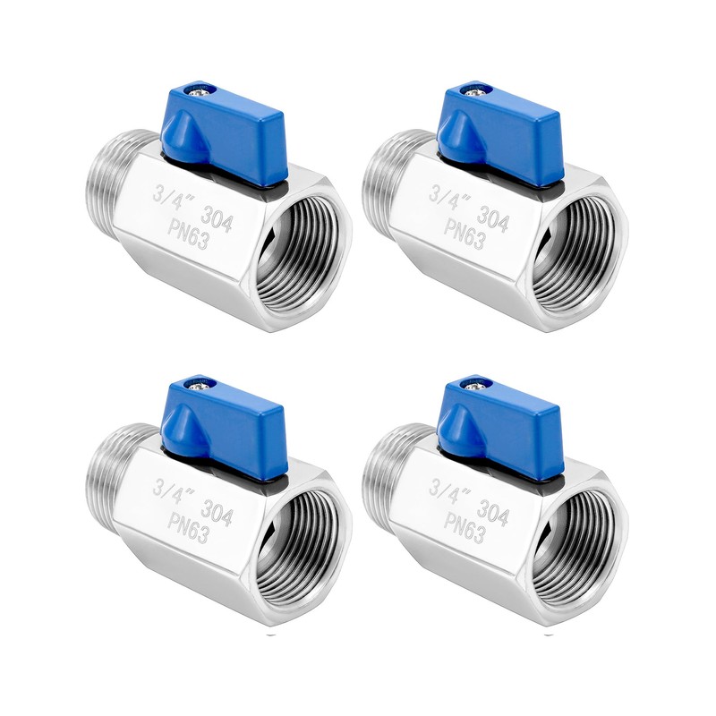 QWORK Mini Ball Valve, 4 Pack 3/4" Female & Male