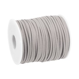 uxcell Suede Cord, 49.21 Yards 2.6mm Flat Leather Thread String for Purse Handbag Shoelace DIY Crafts Bracelet Making, Light Gray 1 Roll