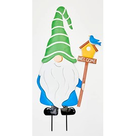 Worth Imports 27" Metal Spring Gnome Garden W/Bird Stake, Multicolor