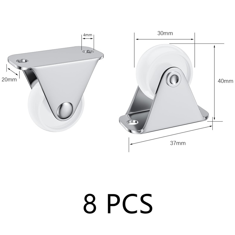 8 PCS White Casters for Furniture,30mm(1.25 inch) Small-size Castor Wheels