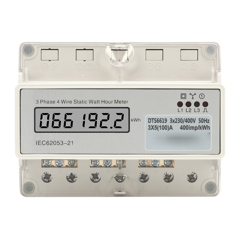 Electric 3 Phase 4 Wire Energy Meter Guide Rail LCD