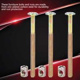 Bolts Nuts Kit, 10Pcs M6 Furniture Bolt and Barrel Nut Zinc Plated Hex Socket Screw Dowel Nut Connector Fastener Hardware Replacement Kit for Furniture Cots Beds Crib and Chairs (60mm)