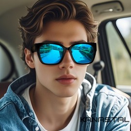 KANASTAL Plus Size Over Sunglasses Men and Women Square Polarised Over Glasses Sunglasses for Glasses Wearers UV400 Sun Protection Over Sunglasses Fit Over Sunglasses, 19-Blue/Mirrored