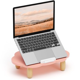 Adjustable Wood Laptop Stand, Ergonomic Height Angles Computer Stand, Cloud-Shaped Holder Riser Notebook Stand for Desk Compatible with Air, Pro, Dell, HP, Lenovo More 10-17.3" Laptops, Pink