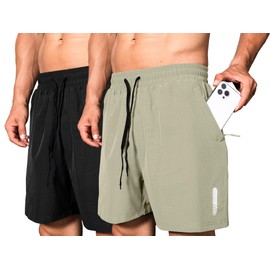Boyzn Men's 2 Pack 5" Quick-Dry Lightweight Hiking Shorts - Outdoor Fishing & Travel 05-Black/Khaki-XL