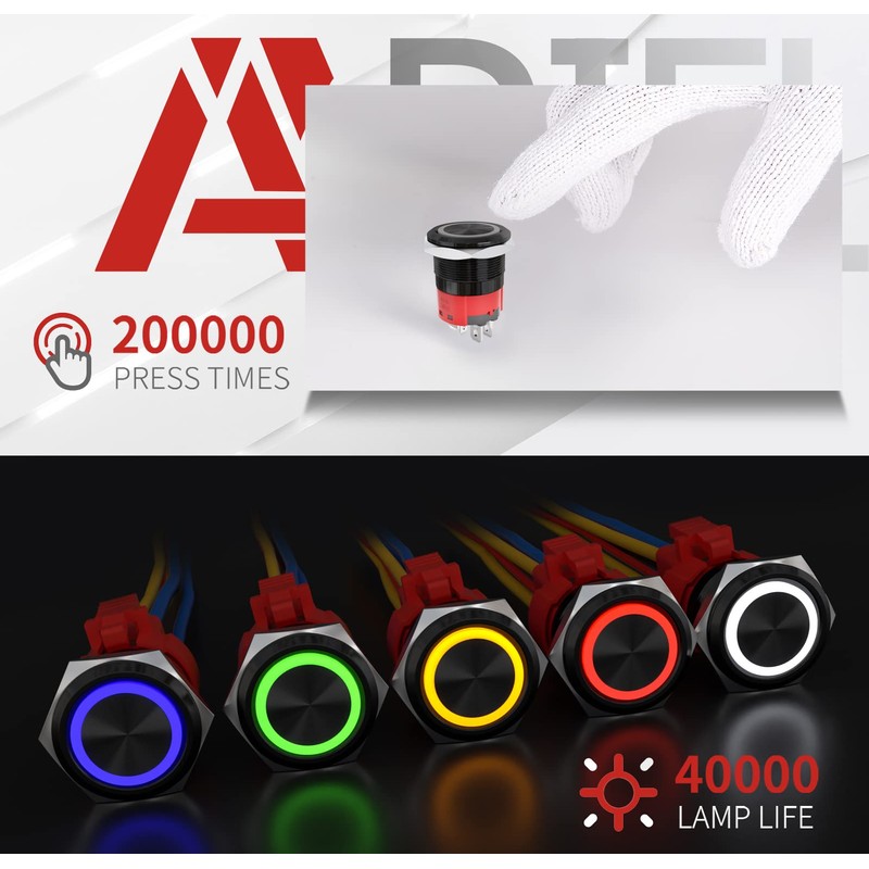 APIELE 110V-220V 22mm Latching Push Button Switch 15A Angel Eye