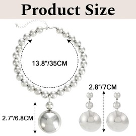 Zehope Beaded Chunky Choker Jewelry Set Silver Statement Pendant Necklace Earrings Sets for Women