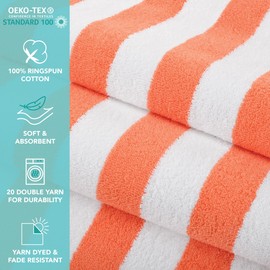 Arkwright California Cabana Stripe Beach Towel - Pack of 4 - Large Soft Quick Dry Cotton Terry Towels Set for Pool, Swim, and Hot Tub, Oversized 30 x 70 in, Coral