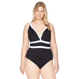 La Blanca Women's Plus-Size Plus Size Color Block One Piece Swimsuit Swimwear, Black/White, 20W