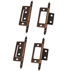 ZCZQC 4 Pcs/Pack Antique Brass Non-Mortise Hinges Finials Cabinet, Cupboard Door Furniture Reproduction Hardware 3.27inch x 0.94inch